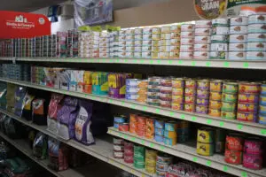 Pet store cat food aisle