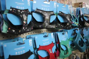 Pet harnesses display store aisle