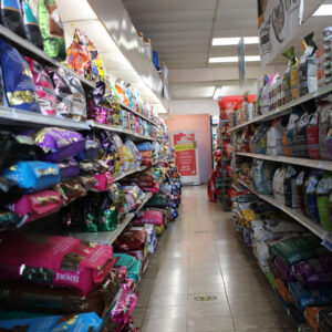 Pet food store aisle view